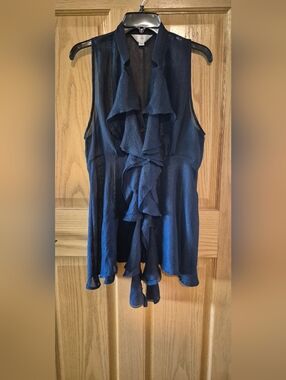Zoa Women's L Sheer Black Button Down Ruffle Sleeveless Blouse